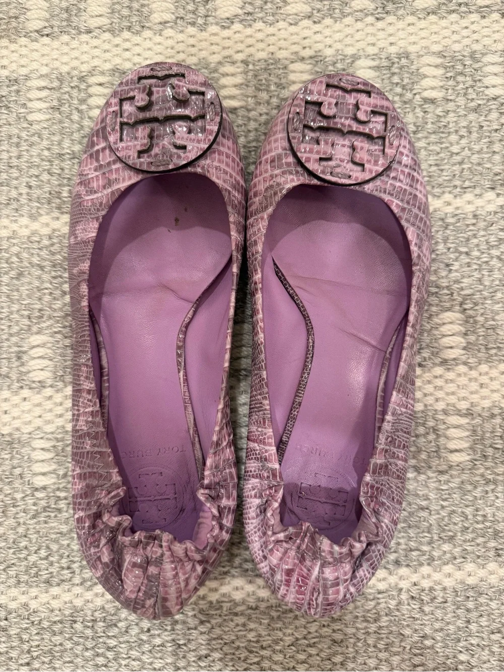 Tory Burch Size 6 Lilac Leather Logo Ballet Flats